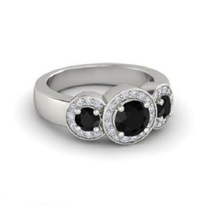 925 Silver Round Cut Black Sapphire Size 9 New